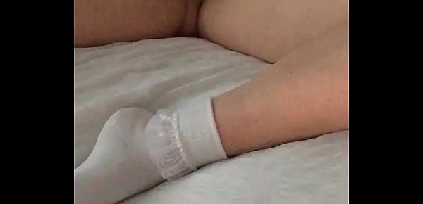  Wife pleasures herself with new toy and has massive orgasm whilst watching lesbian porn